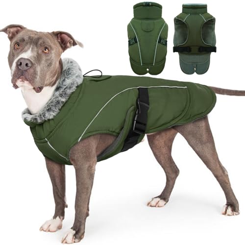 Hundemantel Fleece Winter, Warm Hunde Jacke Weste Hunde Mantel Winddicht Outdoor Hundemantel für Große Hunde Anzug Winter(Armeegrün, 2XL) von PUMYPOREITY