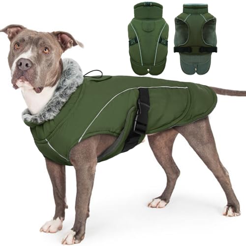 Wintermantel Fleece für Hunde, Hundemantel Wasserdicht Hundejacke Chihuahua Mantel Warme Weste Hundekleidung Winter für Kleine Hunde(Armeegrün, 3XL) von PUMYPOREITY