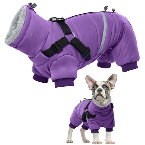 Hundejacke Wasserdicht, Hundemantel Fleece Warme Hundeweste Winterjacke Hunde Bekleidung Warme Mäntel mit Reflexstreifen Hundepullover für Winter Herbst(Lila, M) von PUMYPOREITY