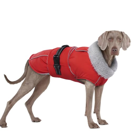 Hundejacke Wasserdicht, Hundemantel Fleece Warme Hundeweste Winterjacke Hunde Bekleidung Winddichter Mäntel Reflektierend für Hunde(Rot, 2XL) von PUMYPOREITY