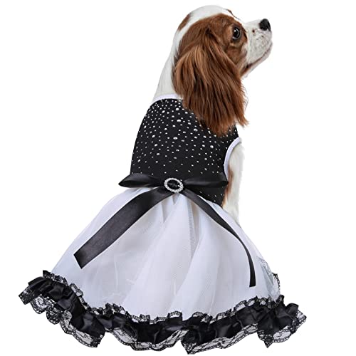 Hundekleid Hunde Niedliches Tutu Netzkleid Prinzessin Petit Weste Doggie Bowknot-Kleid Vintage für Kleine und mittelgroße Hunde(XS) Schwarz von PUMYPOREITY