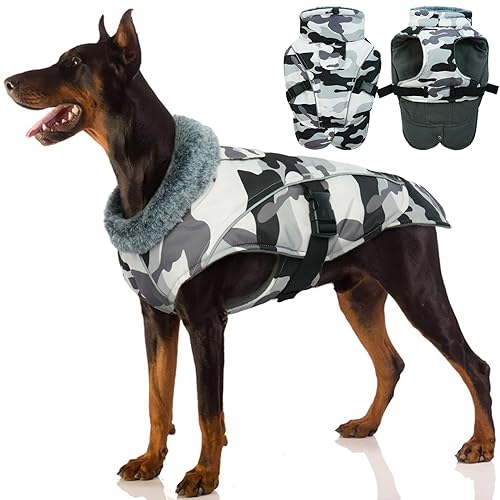 Winter Hundemantel wasserdichte, Warm Hundekleidung Winter Hunde Jacke Warme Hunde Weste Winddichte Hundebekleidung Schneeanzug(Camouflage, L) von PUMYPOREITY
