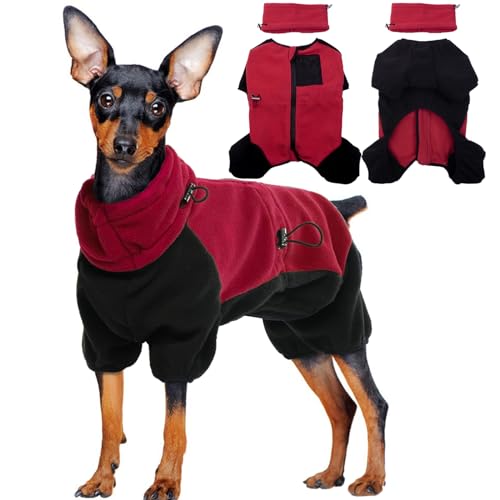 Hundemantel Winter, Wintermäntel für Kleine Hunde Hundejacken Fleece Hundekleidung Winter Hundepulli Sweatshirt Warm Weste Winterjacke mit 4-Beinen(Rot, S) von PUMYPOREITY