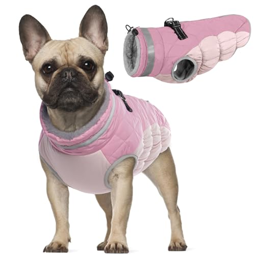 Hundemantel Winter, wasserdichte Welpen Warme Jacke Weste Reflektierende Hundejacke Fleece Gefüttert Wintermantel mit Fleecekragen Winter Hundekleidung(Rosa, S) von PUMYPOREITY