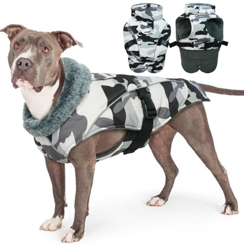 Hundemantel Fleece Winter, Warm Kleidung Welpen Jacke Weste Hunde Mantel Winddicht Outdoor Hundemantel für Große Hunde Anzug Winter(Tarnung, 3XL) von PUMYPOREITY