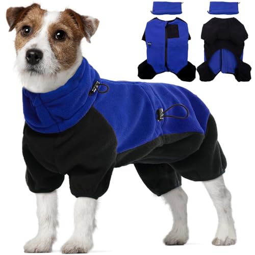Hundemantel mit Beinen, Hunde Pullover mit Ohrenschutz Hund Wintermantel mit Beinen Hundeweste Warm Sweater für Hunde Schneeoverall Hund(Blau, M) von PUMYPOREITY