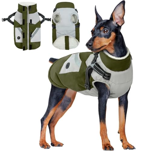 Hundemantel mit Geschirr, Wasserdichter Hundemantel Winddichte Hundejacke Regenbekleidung Hundemantel Gefüttert Winterjacke für Kleine Mittelgroße Große Hunde(Armeegrün, XS) von PUMYPOREITY