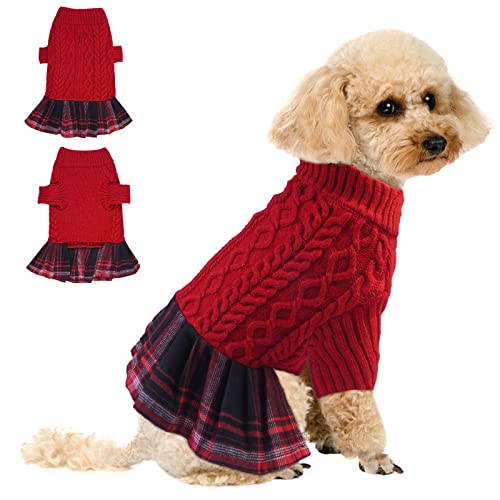 Hundepullover Weihnachten, Rollkragen Strickpullover Hund Kleidung Winter Warm Hund Prinzessin Kleid Hundepullover Sweater für Kleine Hund(Rot, L) von PUMYPOREITY