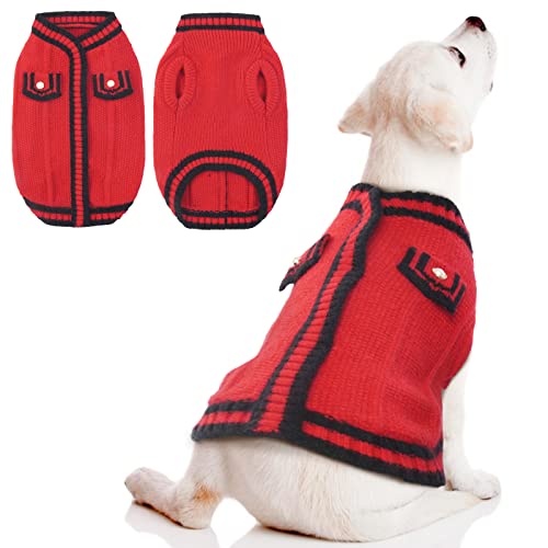 Hundepullover, Haustier Winter Sweater Warmer Hund Strickpullover mit Zopfstrickmuster Kleidung Haustiermantel Kostüm Welpenpullover für Katzen Kleine Mittelgroße Hunde(Rot, XS) von PUMYPOREITY