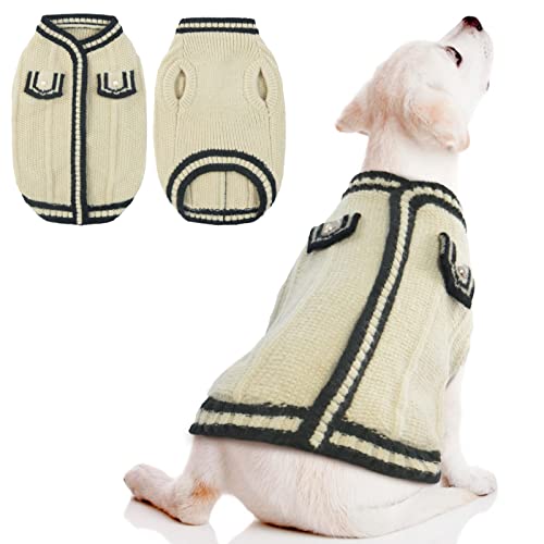 Sweater für Hunde, Welpen Warmer Pullover Strickwaren Mantel Kleidung Sweatershirt Hundemantel Winter Weihnachten Bekleidung Chihuahua Dachshund Bulldog(Beige, L) von PUMYPOREITY