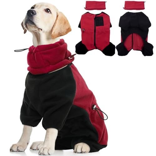 Hundepullover Fleece, Winterkleidung für Kleine Hund Hunde-Einteiler Sweatshirt Warm Abnehmbar Hals und Ohrenwärmer Fleece Weste Warmer Hund Schneeanzug Dog Jumper mit Reißverschluss(Rot, L) von PUMYPOREITY