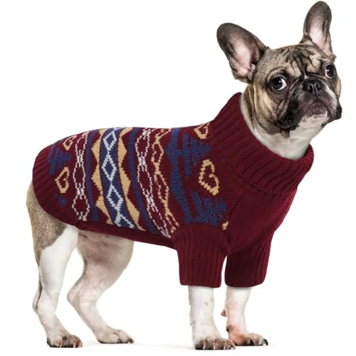 Hundepullover Klein Hunde, Strickpullover Hund Winter Warmer Kleidung Haustiermantel Winterjacke Hundekostüm Weihnachten Pullis für Chihuahua Bulldogge(Rot, S) von PUMYPOREITY