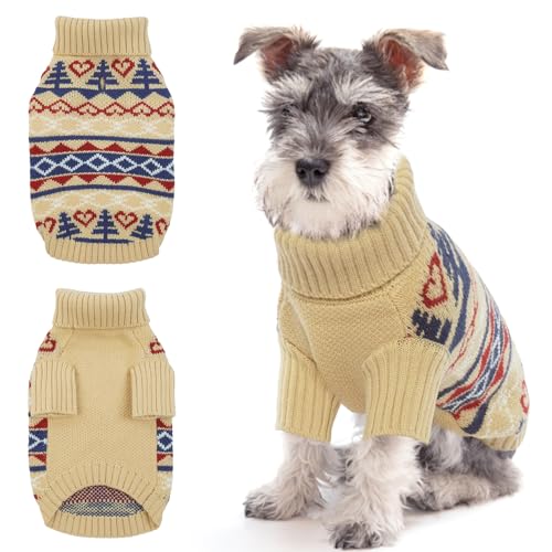 Hundepullover Weihnachten, Sweater für Hunde Winter Warmer Kleidung Mantel Welpenpullover Bekleidung für Kleine Mittelgroße Hunde Frühlings- und Herbst-Winterkleidung(Khaki, S) von PUMYPOREITY