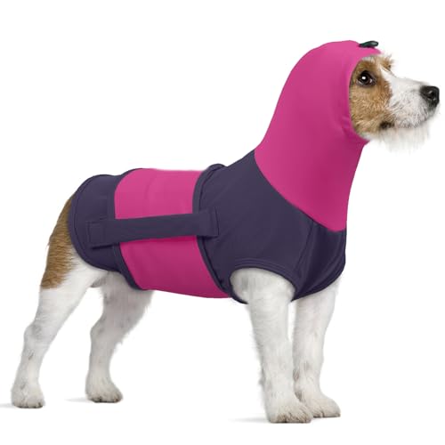 Hundepullover mit Beruhigender Kapuze Und Ohrenschutz, Hundemantel für Mittelgroße Hunde Beruhigungsweste Hunde-Angstjacke(Lila, S) von PUMYPOREITY