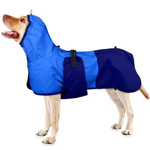 Hunderegenmantel Wasserdicht, Wasserdichter Hundemantel Regenjacke Hunderegenmantel Einstellbare wasserdichte Haustierkleidung Leichte Regenjacke mit Reflektierendem Streifen(Blau, L) von PUMYPOREITY