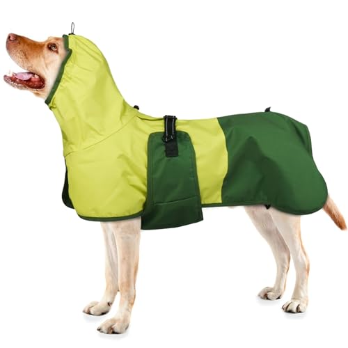Hunderegenmantel Wasserdicht, Wasserdichter Hundemantel Regenjacke Hunderegenmantel Einstellbare wasserdichte Haustierkleidung Leichte Regenjacke mit Reflektierendem Streifen(Grün, L) von PUMYPOREITY
