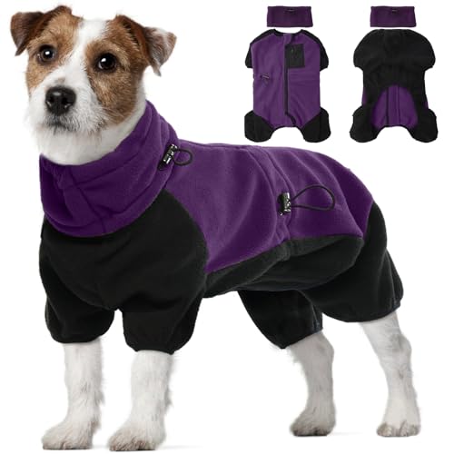 Hundeweste Fleece, Rollkragen Hundmantel Winter Pullover Warme Winterjacke Verstellbaren Schlafanzug für Mittelgroße Hunde mit Abnehmbarer Rollkragen Kragen(Lila, M) von PUMYPOREITY