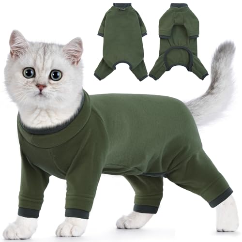 Katzenbody, Katzenbody Groß Langarm Kleidung für Sphynx Cat Body Suit Katzenanzug Op Katzenbody Gegen Lecken Op Body Katze(ArmeeGrün, 2XL) von PUMYPOREITY