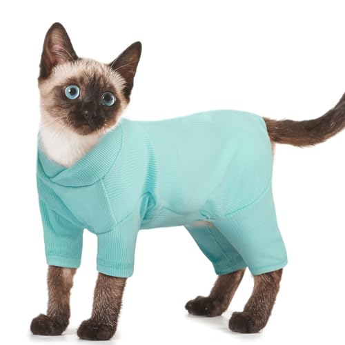 Katzen Jacke, Katzenanzug Nach Op Body Operation Warmer Katzenanzug Katzenbody mit Langen Beinen Op Hemden Lecken Von Wunden Verhindern(Blau, L) von PUMYPOREITY