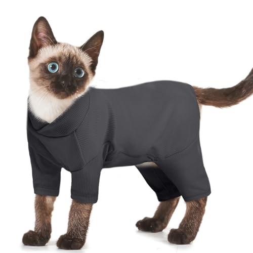 Katzenbody Mit Beinen, Sweater Katzen Anzug Winter Jacke Katzenbody Nach Op Mit Ärmel Lecken Und Kratzen An Nähten Verhindern(Dunkelgrau, M) von PUMYPOREITY
