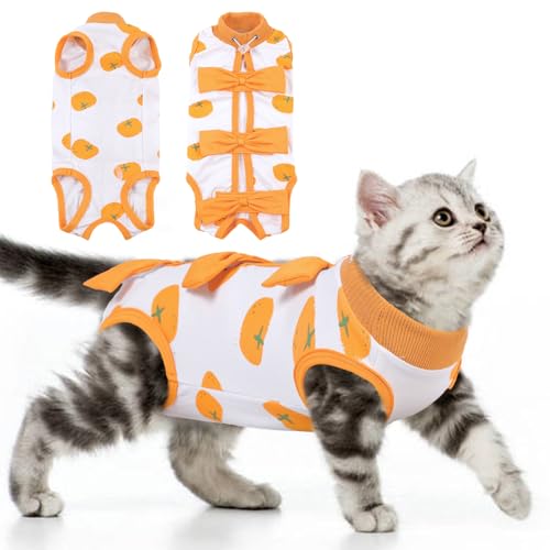 Katzenbody Nach Op, Recovery Suit Katze Schutz Kleidung Wiederherstellung Anzug Weste Chirurgische Katzenspay Erholung Shirt Anti-Lecken E Collar Alternative Für Katzen Nach Operation(Orange, XS) von PUMYPOREITY