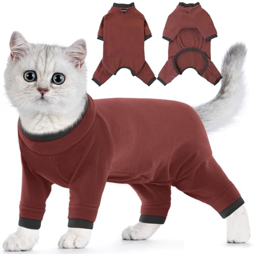 Katzenbody mit Beinen, Katzen Anzug Winter Katzen Anzug für Katze Nach Op Fleece Anzug Katze Katzenbody Nach Op mit Bein(Rötlichbraun, XL) von PUMYPOREITY