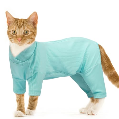 Katzenpullover, Mantel für Katzen Weiche Winter Kleidung Katzen-Erholungsanzug Overall Unterstützung Bei Der Genesung Nach Operationen Oder Verletzungen(Blau, 2XL) von PUMYPOREITY