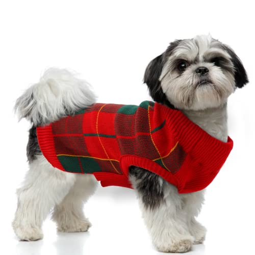 Klassischer karierter Hundepullover mit Leinenloch, warme Stretch-Strickware für kleine mittelgroße Hunde, kaltes Wetter, täglicher Gebrauch von PUMYPOREITY