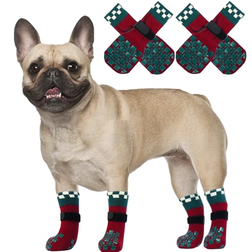 PUMYPOREITY 2 Paar Hundesocken für Kleine Hunde, Stoppersocken Hunde Antirutschsocken Pawz Pfotenschutz nach nach Zehenoperation(Rot, S) von PUMYPOREITY