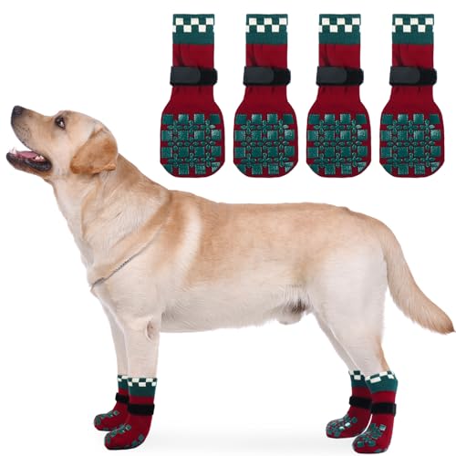 PUMYPOREITY 2 Paar Pfotenschutz Hund, Socken Hund Pfotenschutz Verletzung Outdoor Pfotenschützer Anti Rutsch Pfotenschutz für ältere Hunde(Rot, XL) von PUMYPOREITY