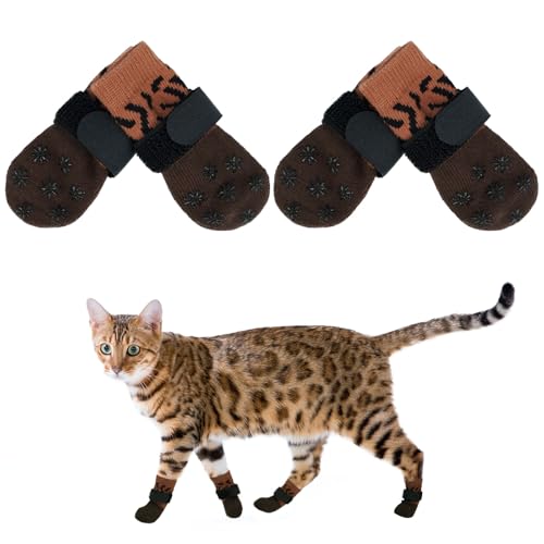 PUMYPOREITY 2 Paar XS Hundesocken, Katzen Socken Katzenschuhe Pfotenschutz Hundesocken für Kleine Hunde Stoppersocken Hunde Antirutschsocken Socken für Katzen Pfotenschutz(Gelb-braun, XS) von PUMYPOREITY