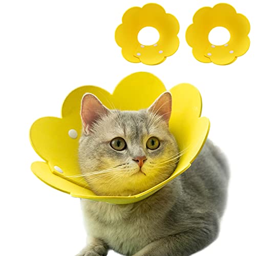 PUMYPOREITY 2 Stücke Halskrause Katze, Einstellbarer Katze Halsband Elisabethanischer Kragen Wiederherstellung Halsband Nach Operation und Verletzungen für Welpen, Kleine Hunde und Katzen(Gelb, M) von PUMYPOREITY