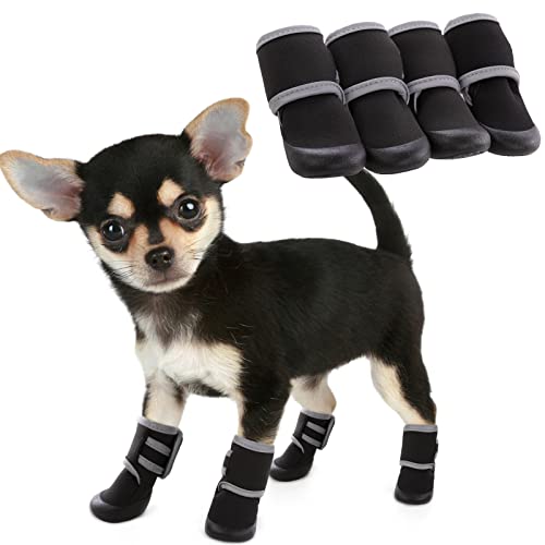 PUMYPOREITY 4 Stück Hundeschuhe Pfotenschutz, wasserdichte Anti-rutsch Hundestiefe Schneeschuhe Pfotenschutz mit Reflektierendem Riemen Regenschuhe Hundestiefelmit Paw Protector für Hunde(Schwarz, M) von PUMYPOREITY