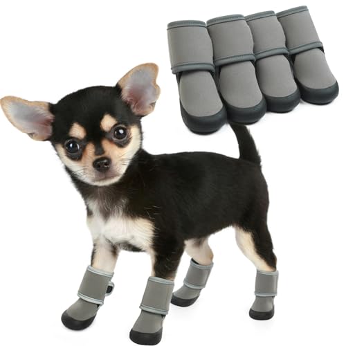 4 Stück Hundeschuhe Pfotenschutz, wasserdichte Anti-rutsch Hundestiefe Schneeschuhe Pfotenschutz mit Reflektierendem Riemen Regenschuhe Hundestiefelmit Paw Protector für Hunde(Grau, M) von PUMYPOREITY