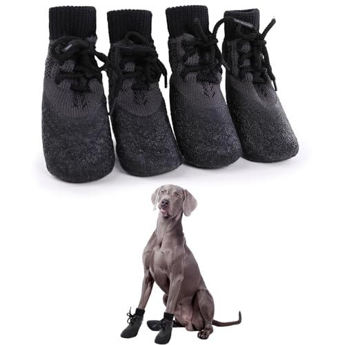 4 Stücke Hundesocken wasserdichte, Anti-Rutsch-Haustierstiefel Welpenpfotenschutz Hundeschuhe Outdoor Kleine Hundeschuhe Socken(Schwarz, XXL) von PUMYPOREITY