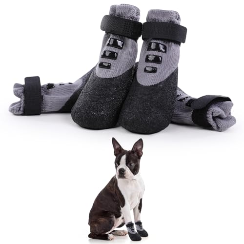 4 Stücke Hundesocken wasserdichte, Anti-Rutsch-Haustierstiefel Welpenpfotenschutz Hundeschuhe Outdoor Kleine Hundeschuhe Socken(Grau, XXL) von PUMYPOREITY