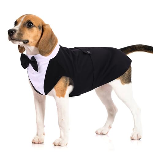 Hund Hochzeit Anzug, Smoking-Kostüme Formelle Party-Outfits Shirt Hund Kleidung Tuxedo Hundefliege Hochzeit mit Abnehmbarem Schleife Bandana für Kleine, Mittlere und Große Hunde(Schwarz, L) von PUMYPOREITY