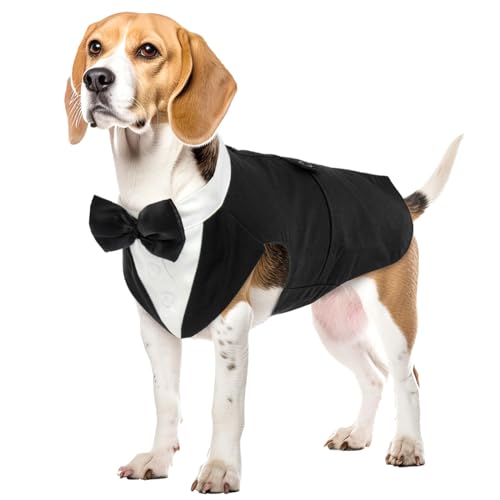 Hund Hochzeit Anzug, Smoking-Kostüme Formelle Party-Outfits Shirt Hund Kleidung Tuxedo Hundefliege Hochzeit mit Abnehmbarem Schleife Bandana für Kleine, Mittlere und Große Hunde(Schwarz, L) von PUMYPOREITY