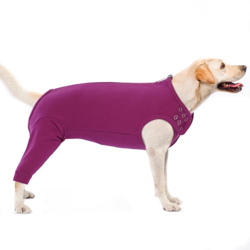 PUMYPOREITY Hundebody, Op Body Kastration Hündin Hunde Body Operation Rüde Op Body mit Beinen Liegeschwielen Hund Leckschutz Hinterbeine Kniebandage Verband Bein(Lila-rot, L) von PUMYPOREITY