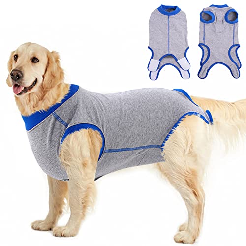 PUMYPOREITY Wundschutzanzüge für Hunde, Hunde-Einteiler für Chirurgische Bauchwunden und Hautschutz Anti-Leck-Kegel E-Halsband-Alternative nach Operationen(Grau, XL) von PUMYPOREITY