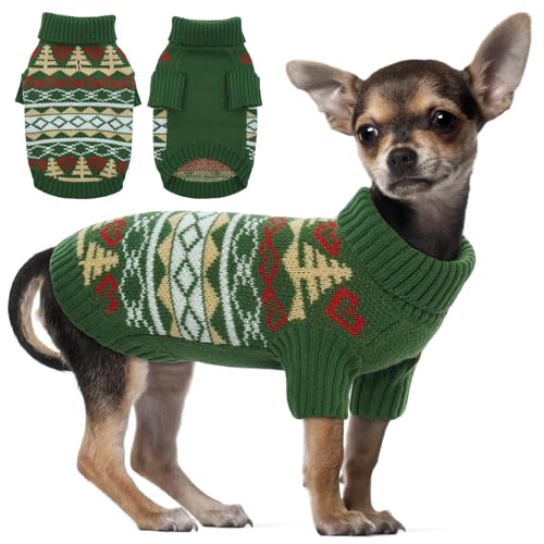PUMYPOREITY Hunde Weihnachtspullover, Warme Hundepullover für kleine Hunde, Rollkragenpullover für kleine Hunde, weicher Welpenpullover, Hundeweihnachtsoutfit für Chihuahua, Zwergpinscher Grün, XS von PUMYPOREITY