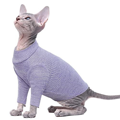 PUMYPOREITY Katze Baumwolle Kleidung, Pulli Warm für Haarlose Katze Weste Shirts Kätzchen Weiche Jumper Katzenkostüm Mantel für Kleine/Mittlere/Große Katzen(Lila, S) von PUMYPOREITY