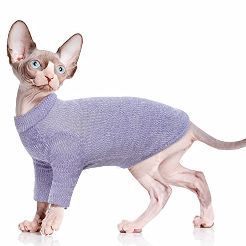 PUMYPOREITY Katze Baumwolle Kleidung, Pulli Warm für Haarlose Katze Weste Shirts Kätzchen Weiche Jumper Katzenkostüm Mantel für Kleine/Mittlere/Große Katzen(Lila, XL) von PUMYPOREITY
