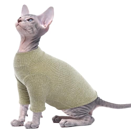 PUMYPOREITY Katze Baumwolle Kleidung, Pullover Warm für Sphynx Haarlose Katze Haustierkleidung Unifarben Weste Shirts Kätzchen Weiche Jumper Katzenkostüm Mantel für Katzen/Kitten(Grün, M) von PUMYPOREITY