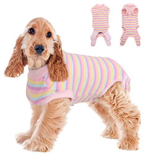 PUMYPOREITY Hundebody Nach Op Rüde/Hündin, Leckschutz Hund Anti-Wundlecken Op Body Hund Wundschutzanzüge für Hunde Chirugenanzug Pet Shirt(Rosa Streifen, XXL) von PUMYPOREITY