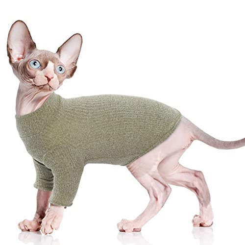 PUMYPOREITY Katze Baumwolle Kleidung, Pulli Warm für Sphynx Haarlose Katze Weste Shirts Kätzchen Weiche Jumper Katzenkostüm Mantel für Kleine/Mittlere/Große Katzen(Grün, XL) von PUMYPOREITY