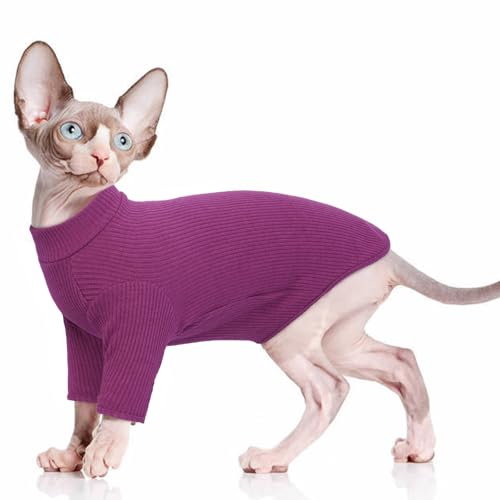 PUMYPOREITY Sphynx Haarlose Katze Baumwolle Kleidung Pullover Niedlich Rollkragen Atmungsaktiv T-Shirts Weste Kätzchen Weiche Bekleidung(Rot, XL) von PUMYPOREITY