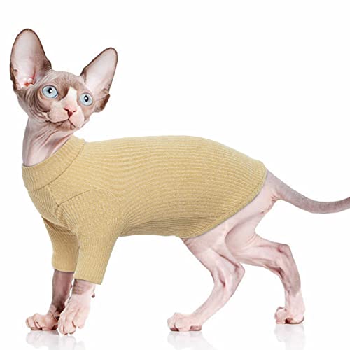 PUMYPOREITY Sphynx Katzenbekleidung, Pullover Baumwolle Warm für Haarlose Katze Einfarbig Weste Minimalistisches Shirts Kätzchen Jumper Katzenkostüm Mantel für Katzen/Kitten(Khaki, L) von PUMYPOREITY