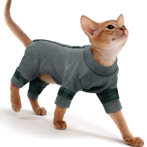 PUMYPOREITY Sphynx Katzenkleidung, dehnbarer Pullover, weiches haarloses Hemd, Pullover, Pyjama, Grau, Größe M von PUMYPOREITY