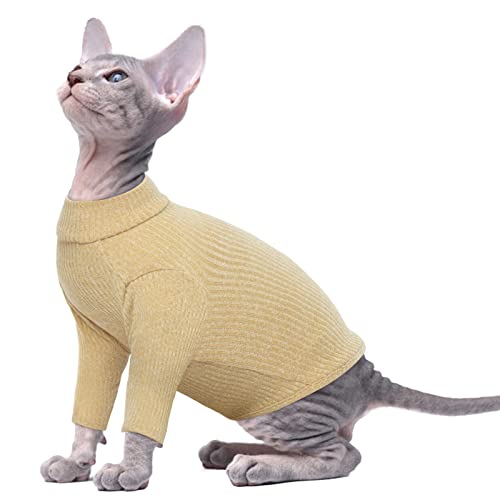 PUMYPOREITY Sphynx Katzenpullover, Baumwolle Kleidung Haarlose Katze Atmungsaktiv T-Shirt Weste Kätzchen Shirt Weiche Hautfreundliche Bekleidung Outfit(Khaki, S) von PUMYPOREITY